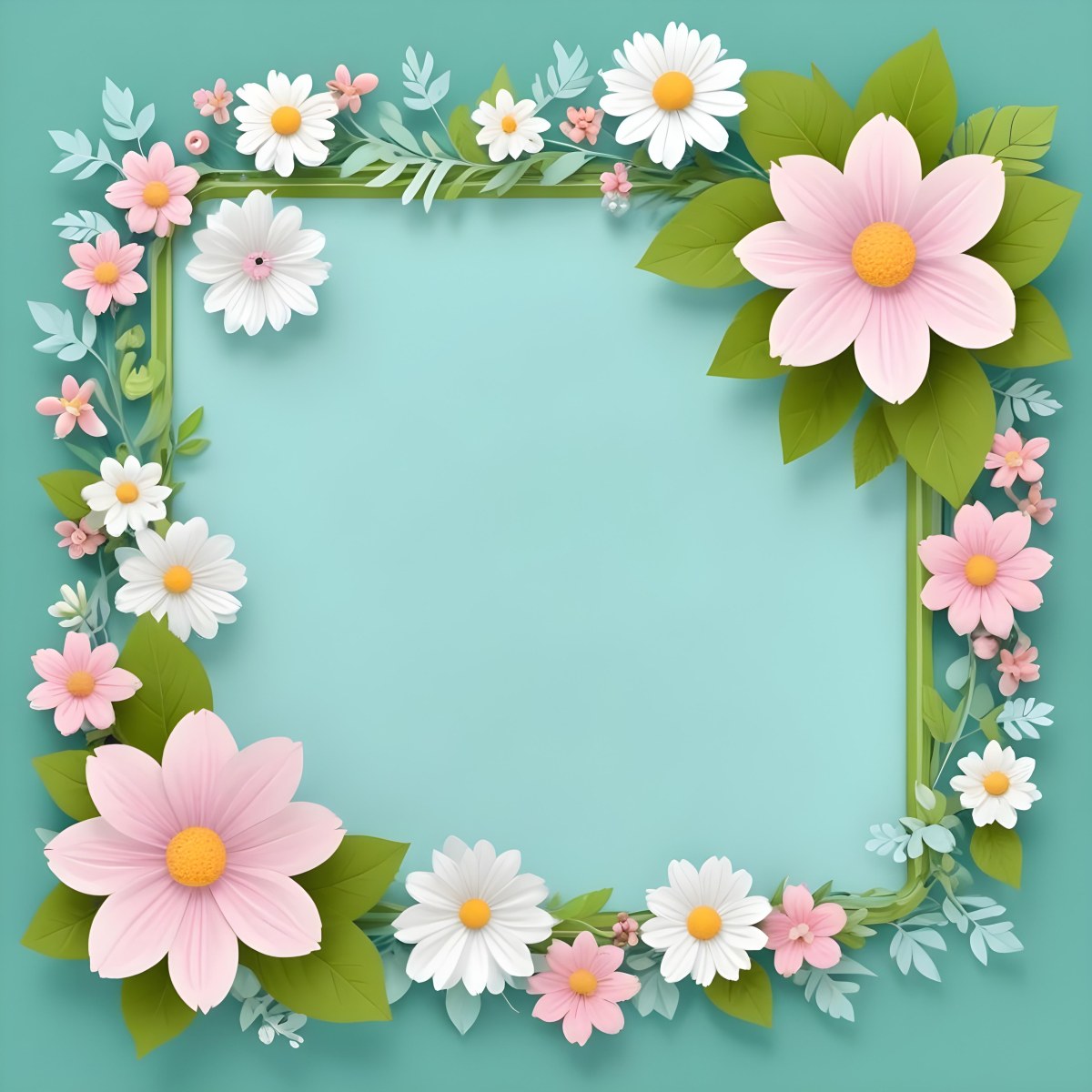 A Colorful Floral Frame With Vibrant Orange Yellow And Purple Flowers Surrounded By Green Leaves And Foliage Against A Dark Green Background 99 2ae8