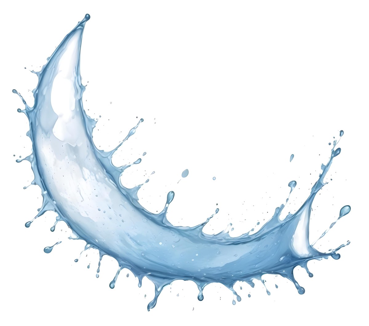 A Crescent Moon Shaped Water Splash With Many Water Drops In A White Background 26 8b83