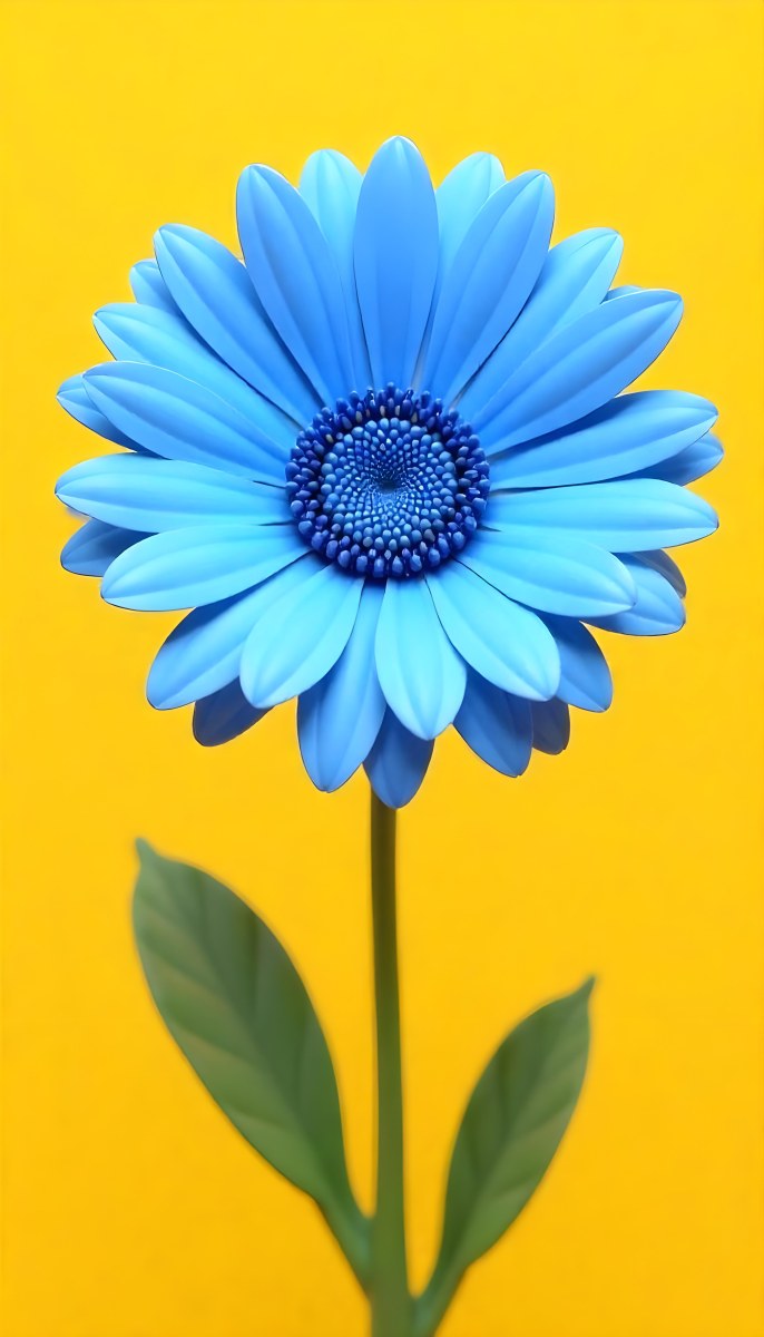 A Daisy With Blue Petals And A Blue Center The Flower Is In Full Bloom And Facing The Viewer Yellow Background 12 2a98