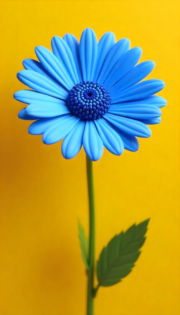 A Daisy With Blue Petals And A Blue Center The Flower Is In Full Bloom And Facing The Viewer Yellow Background 13 2421