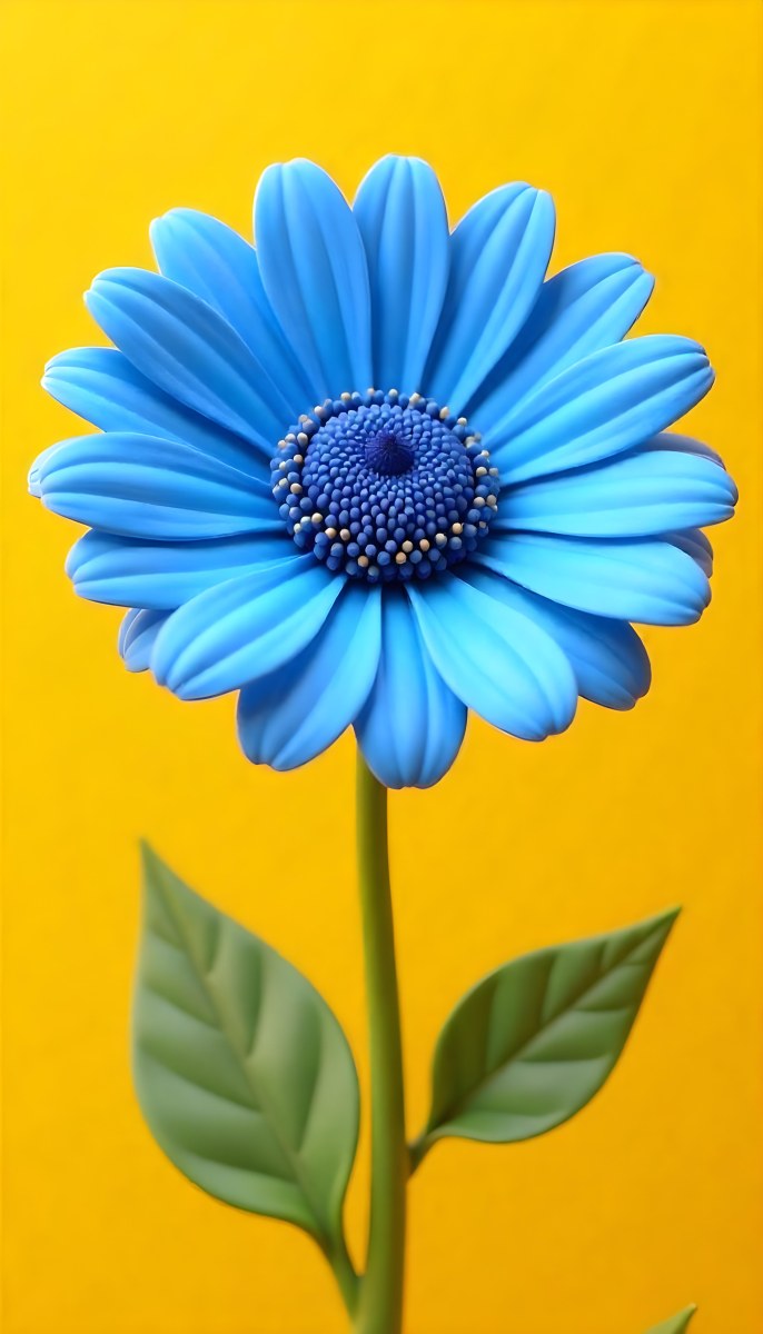 A Daisy With Blue Petals And A Blue Center The Flower Is In Full Bloom And Facing The Viewer Yellow Background 8 3007