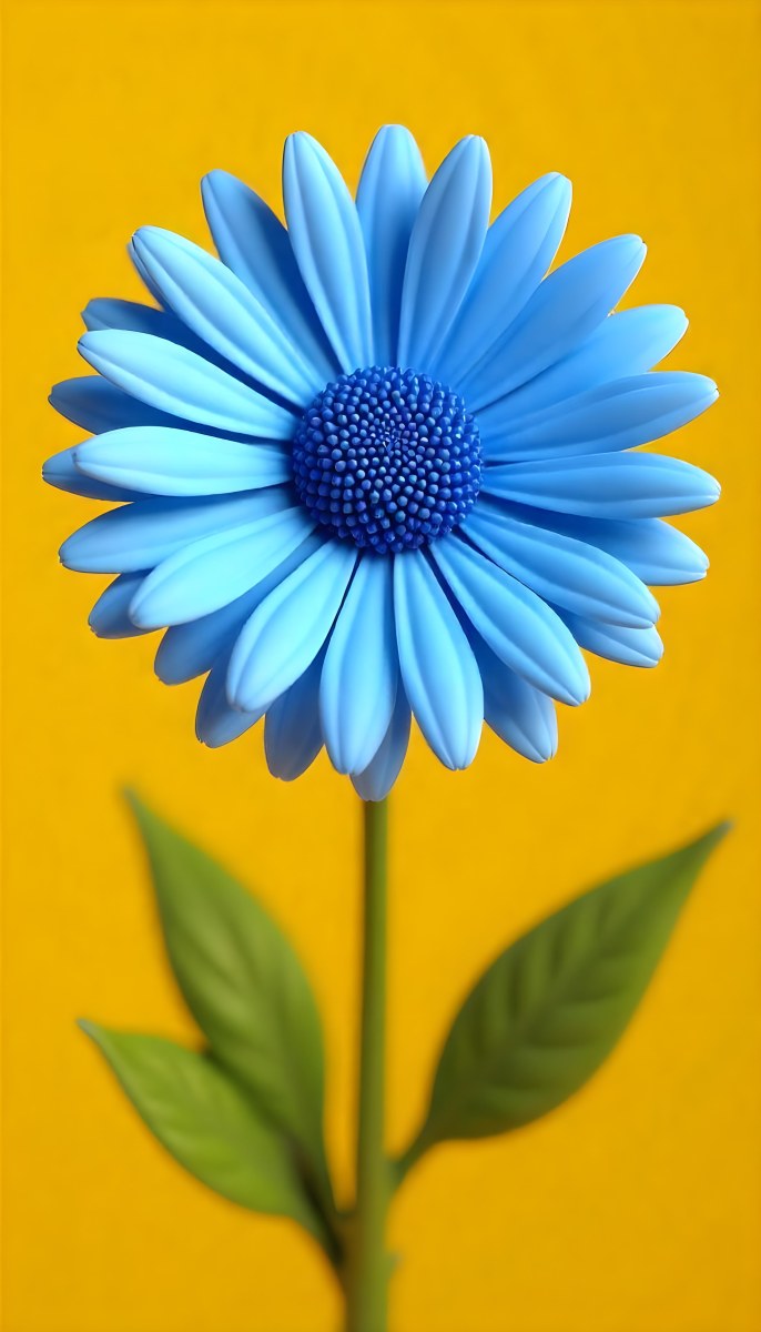 A Daisy With Blue Petals And A Blue Center The Flower Is In Full Bloom And Facing The Viewer Yellow Background 9 Ad39