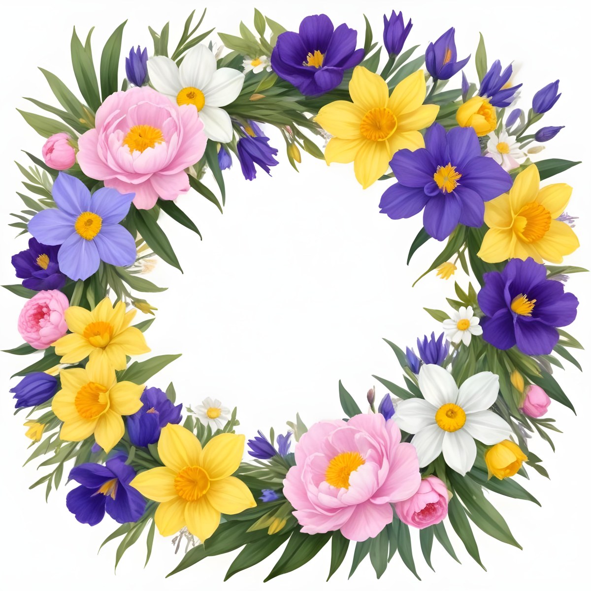 A Decorative Frame With Colorful Paper Flowers In Various Shapes And Sizes Including White Blooms Surrounded By Green Leaves Against A White Background 90 98be