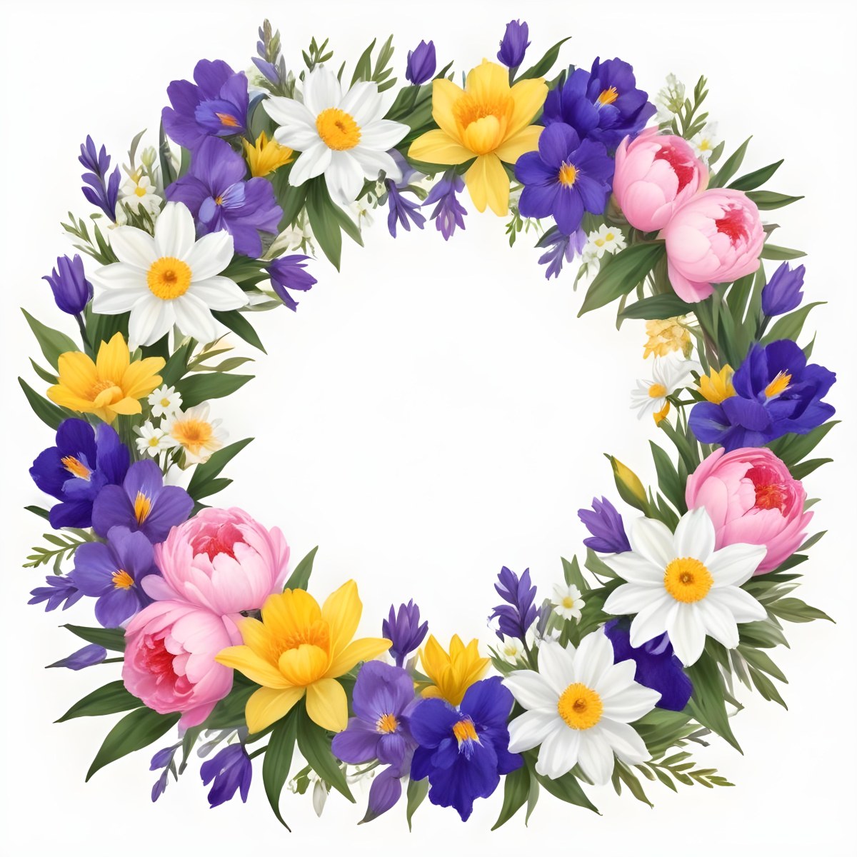A Decorative Frame With Colorful Paper Flowers In Various Shapes And Sizes Including White Blooms Surrounded By Green Leaves Against A White Background 93 Cf7e