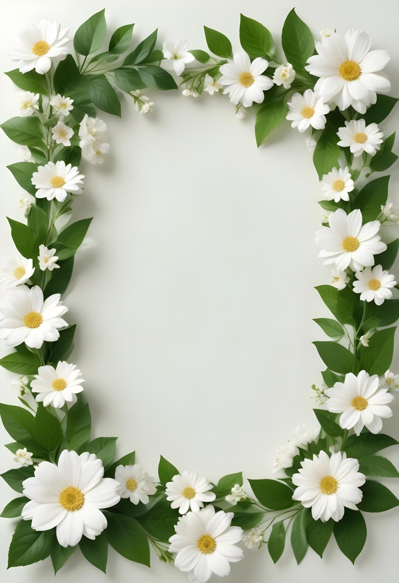 A Floral Frame With White Flowers And Green Leaves On A Light Background 24 6e8a