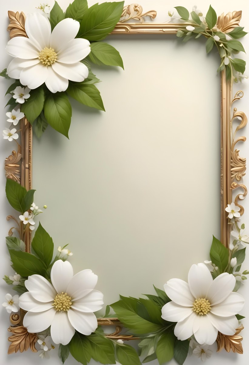A Floral Frame With White Flowers And Green Leaves On A Light Background 29 E571