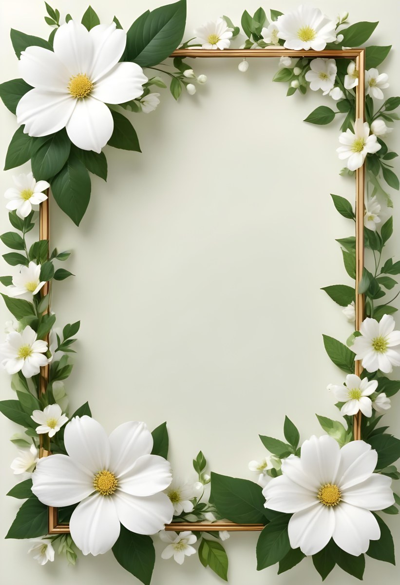 A Floral Frame With White Flowers And Green Leaves On A Light Background 8 69ea