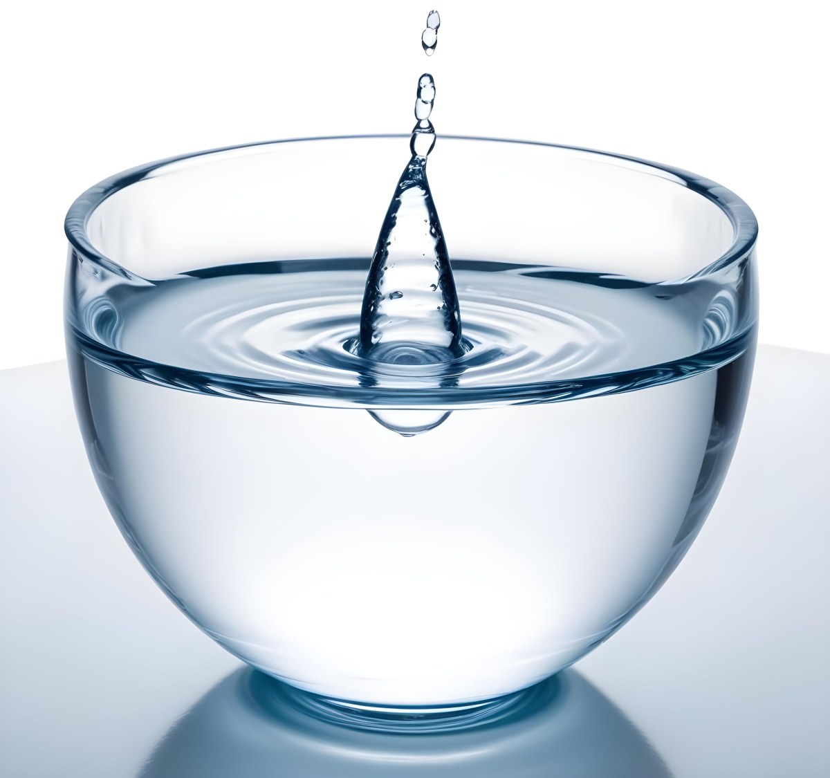 A Glass Bowl Filled With Water A Water Drop Falling In The Center Creating Ripples On A White Background 4 01f6