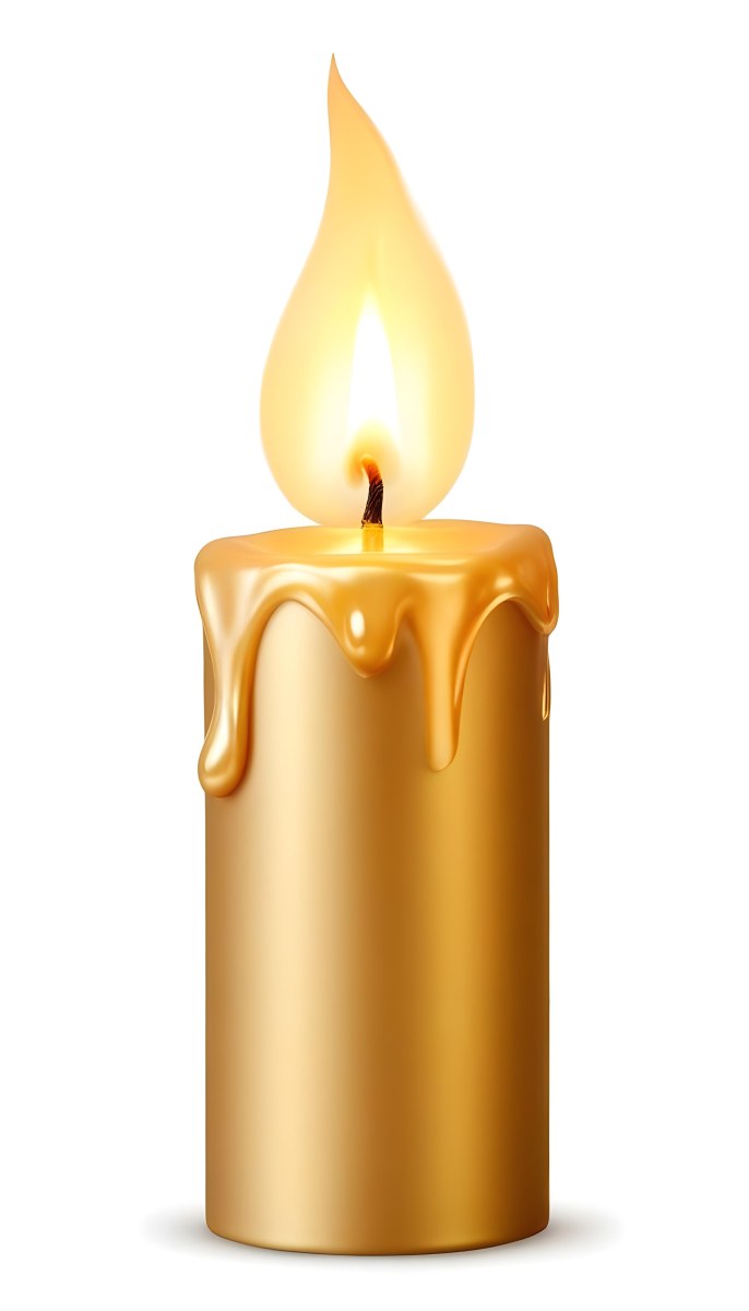 A Golden Candle With A Bright Flame On Top Casting A Warm Glow Isolated On A White Background 39 9974