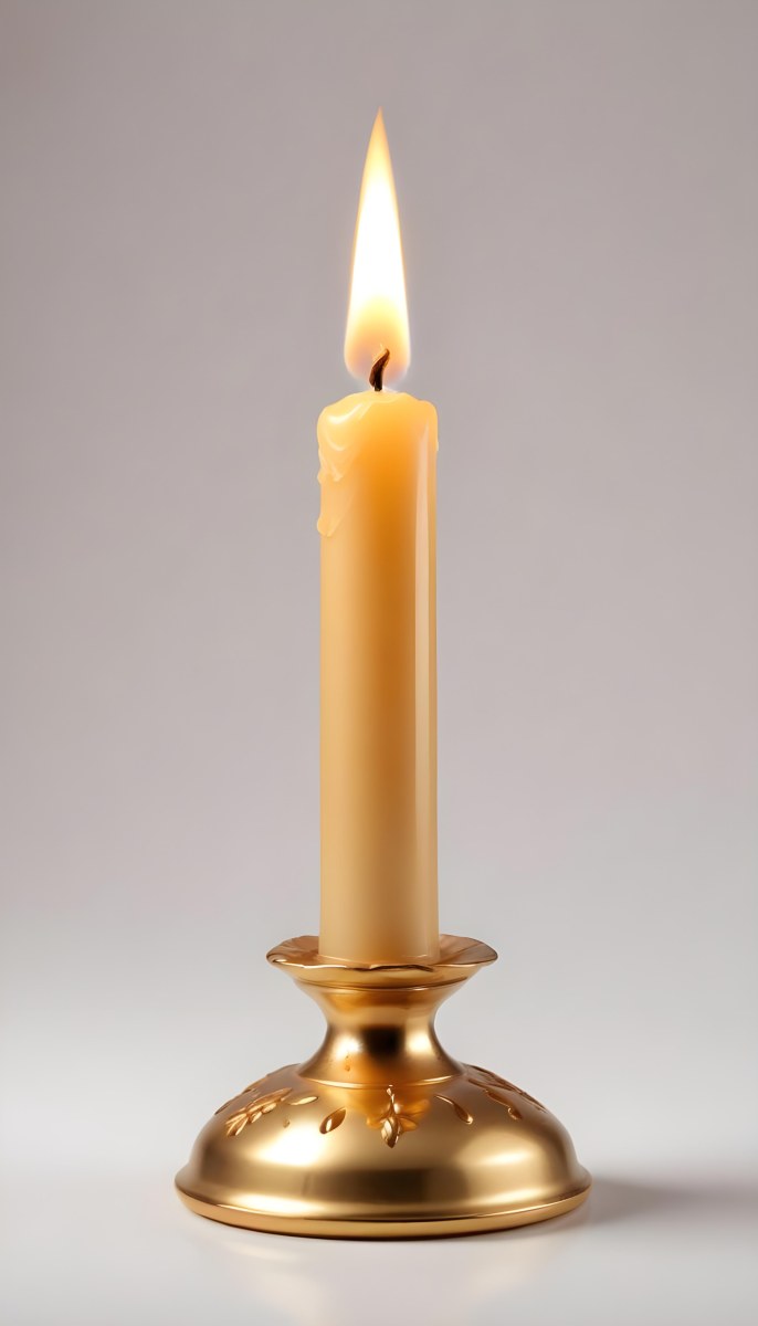 A Golden Candle With A Bright Flame On Top Casting A Warm Glow Isolated On A White Background 41 0215