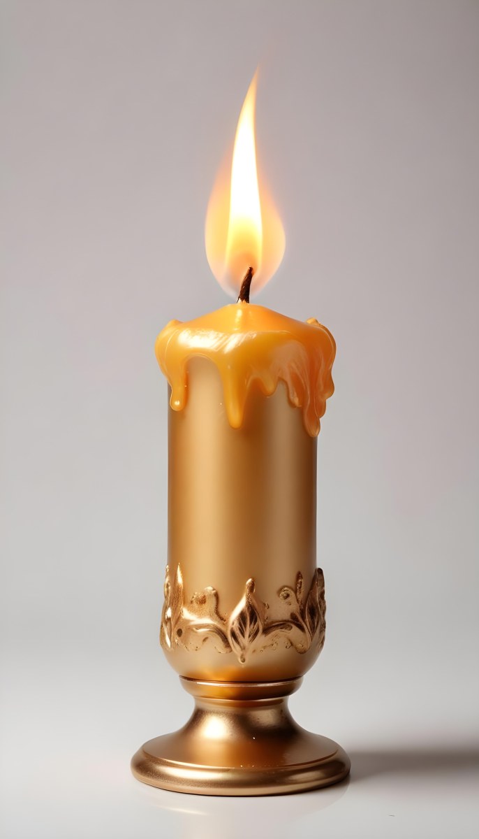 A Golden Candle With A Bright Flame On Top Casting A Warm Glow Isolated On A White Background 42 F980