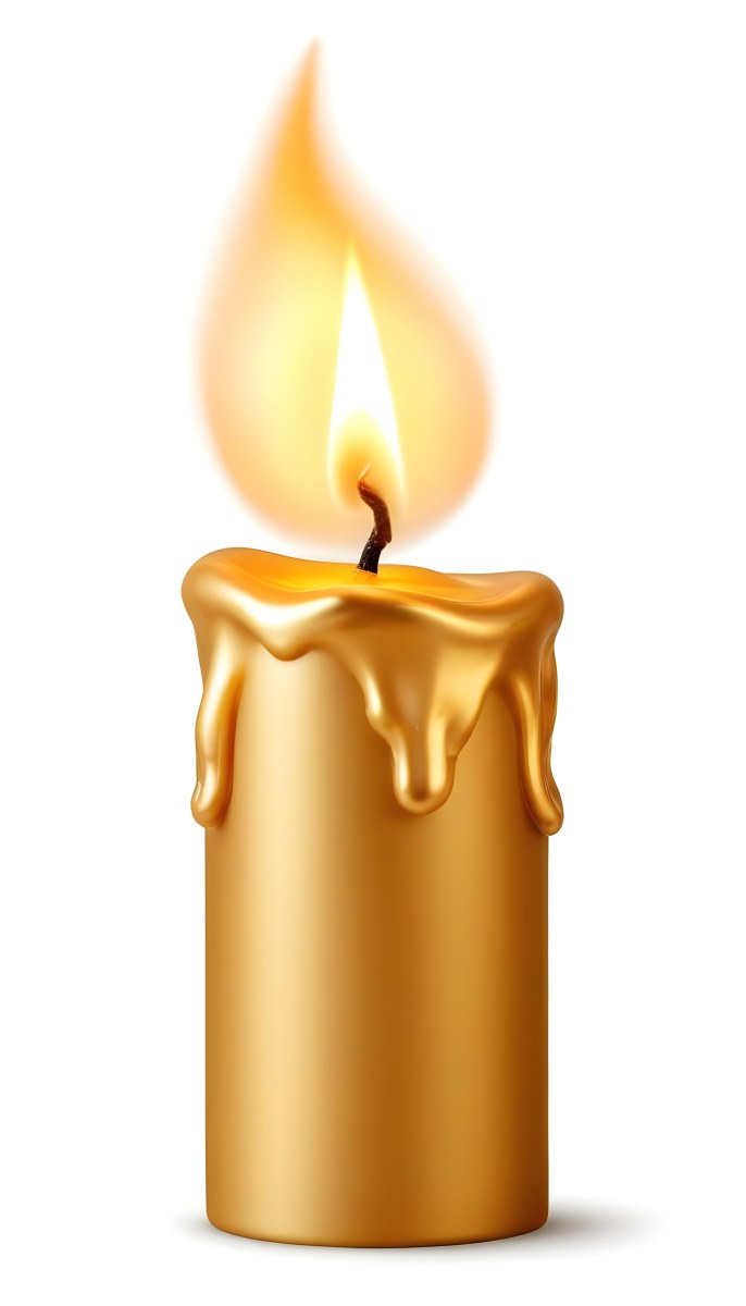 A Golden Candle With A Bright Flame On Top Casting A Warm Glow Isolated On A White Background 43 Ebfd