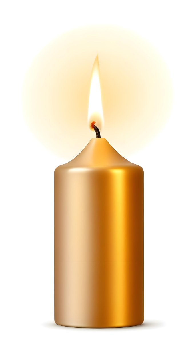 A Golden Candle With A Bright Flame On Top Casting A Warm Glow Isolated On A White Background 7 484b