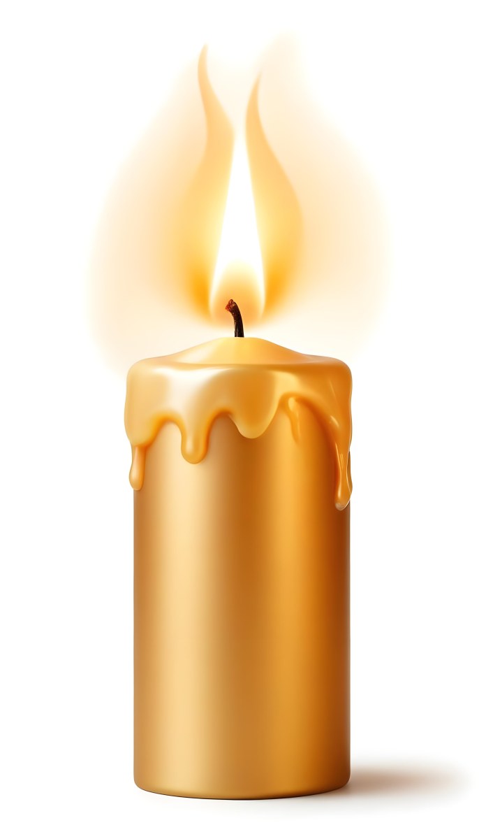A Golden Candle With A Bright Flame On Top Casting A Warm Glow Isolated On A White Background 9 Fcaa