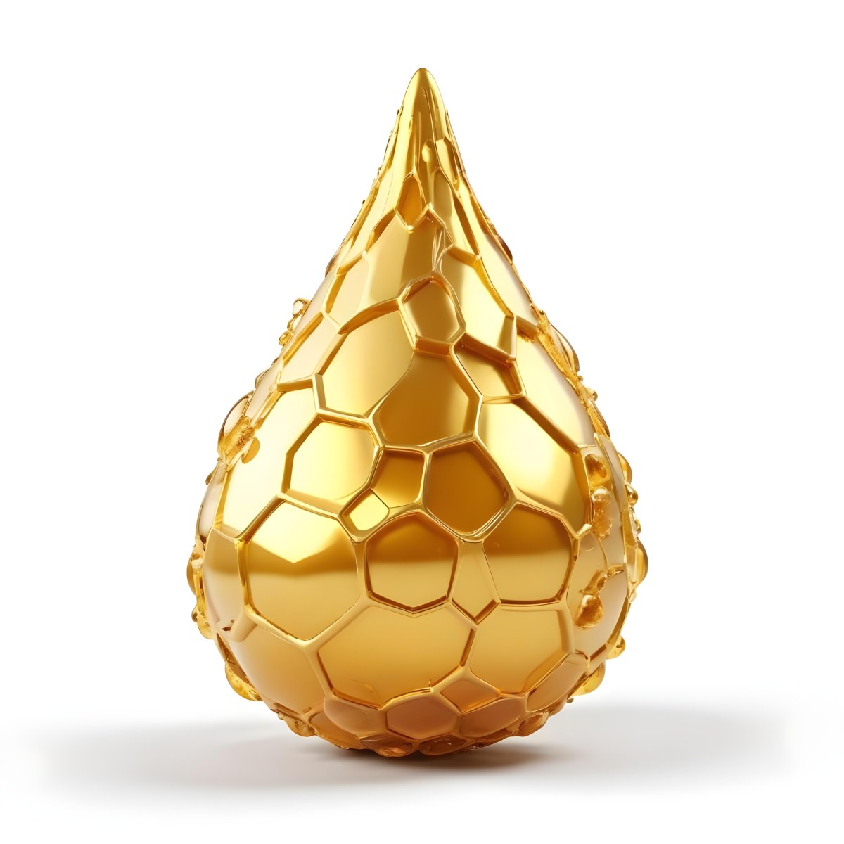 A Golden Drop With A Honeycomb Pattern On A White Background 1 4559