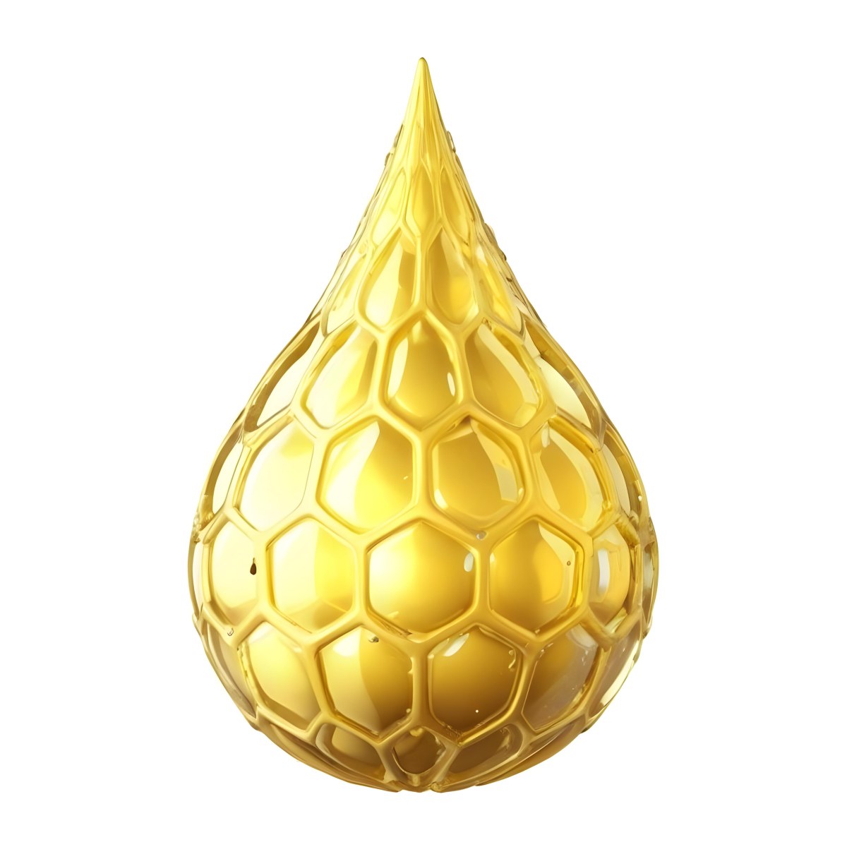 A Golden Drop With A Honeycomb Pattern On A White Background 11 B75b