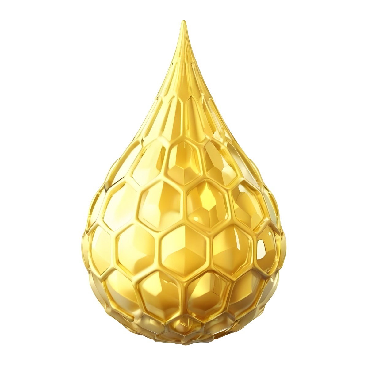 A Golden Drop With A Honeycomb Pattern On A White Background 12 2b12
