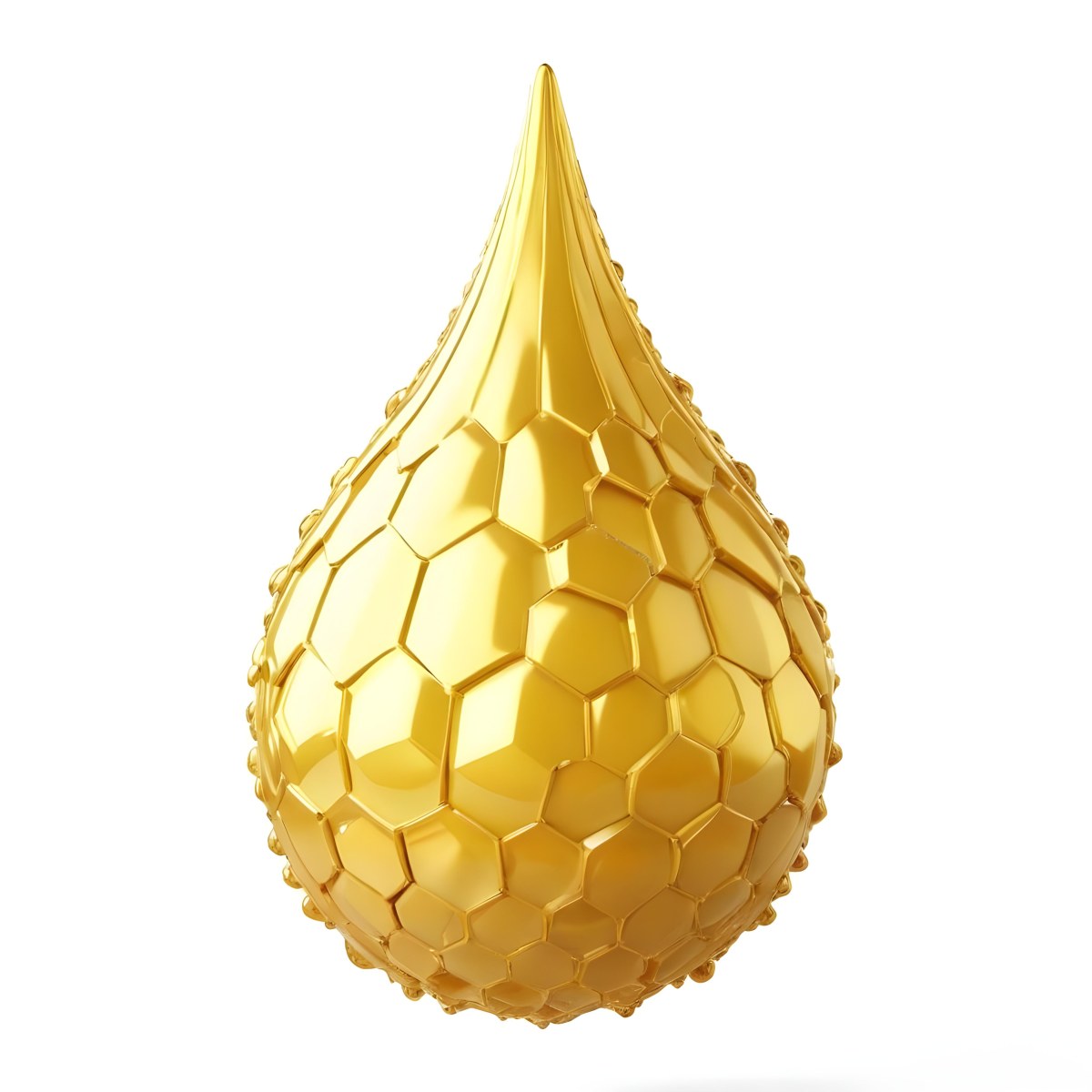 A Golden Drop With A Honeycomb Pattern On A White Background 16 3dfb