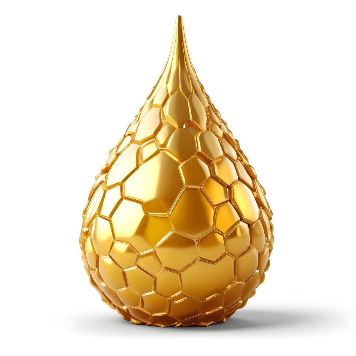 A Golden Drop With A Honeycomb Pattern On A White Background 2 5540