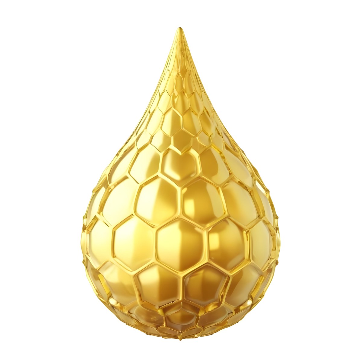 A Golden Drop With A Honeycomb Pattern On A White Background 20 147e