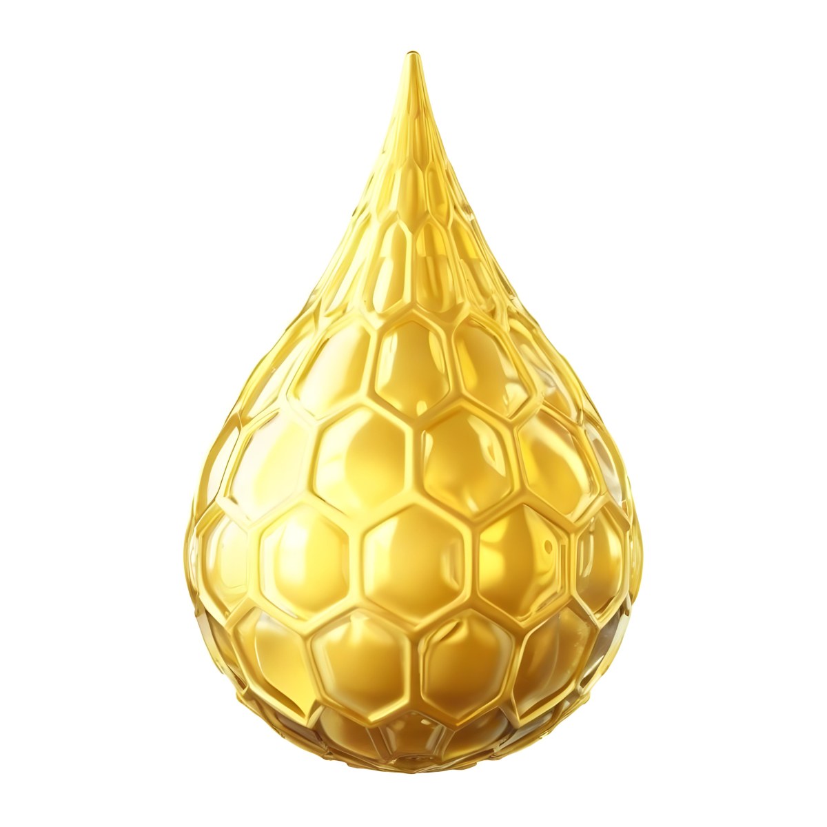 A Golden Drop With A Honeycomb Pattern On A White Background 22 6d58