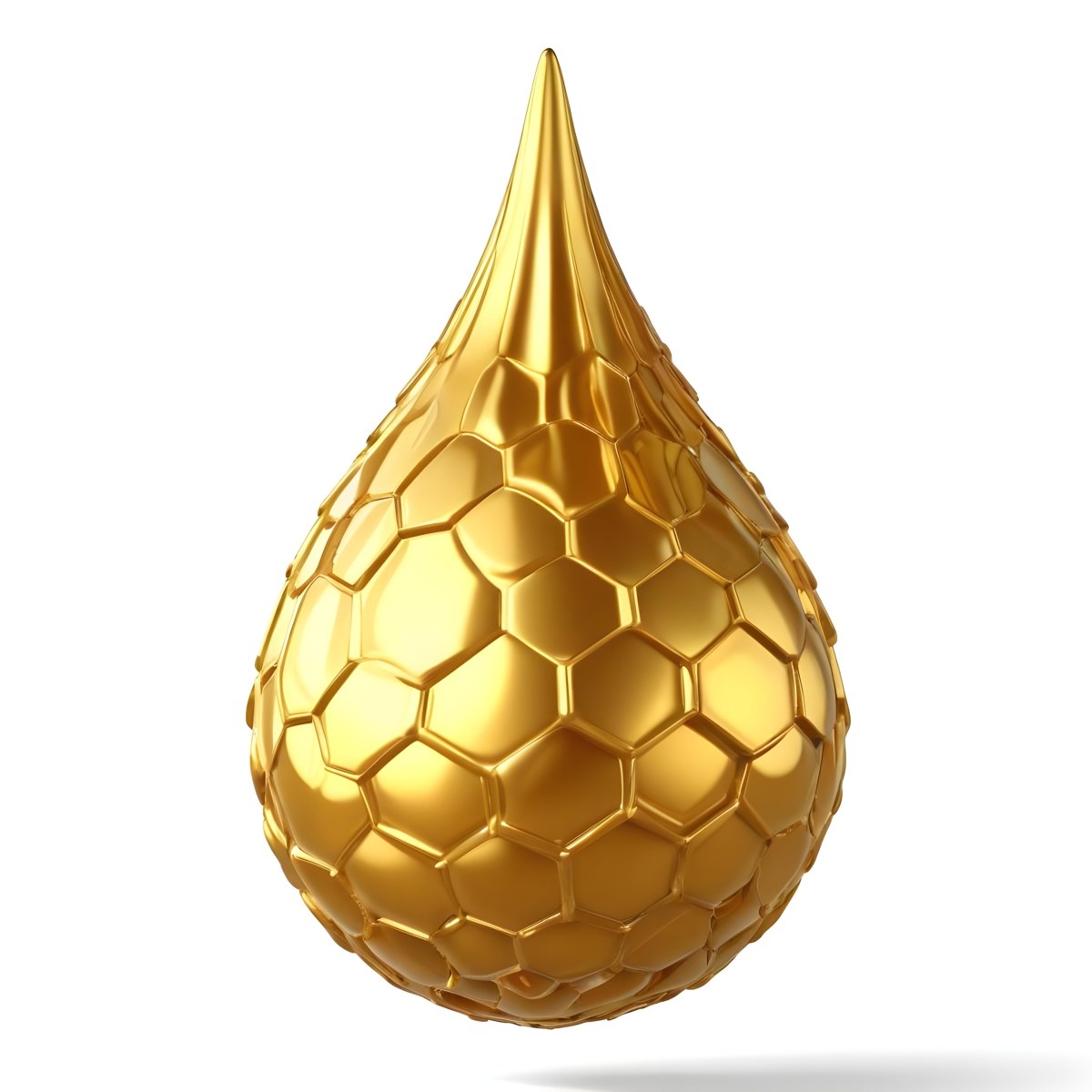 A Golden Drop With A Honeycomb Pattern On A White Background 3 C3b9
