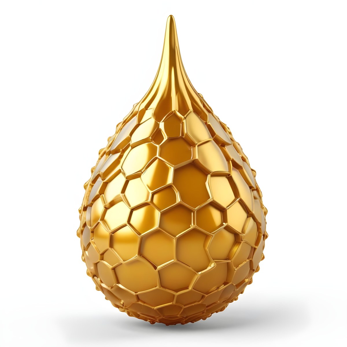 A Golden Drop With A Honeycomb Pattern On A White Background 4 8747
