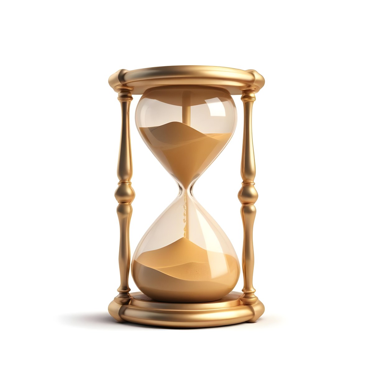 A Golden Hourglass With Sand Flowing From The Top Chamber To The Bottom Chamber Set Against A Sunset Background 5 Bd84