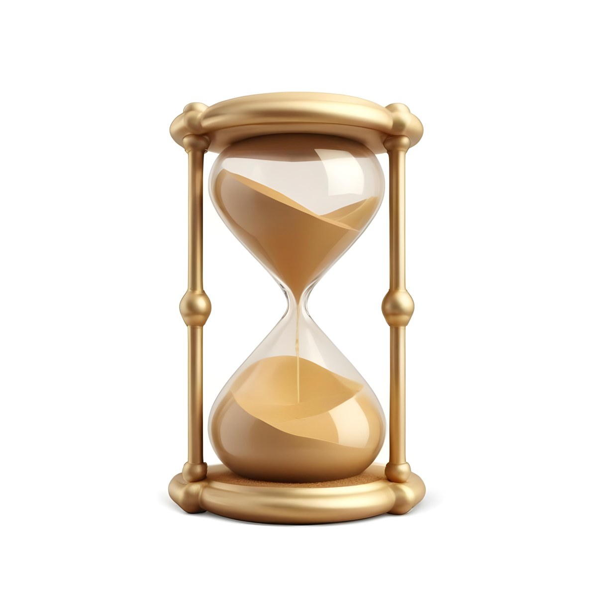 A Golden Hourglass With Sand Flowing From The Top Chamber To The Bottom Chamber Set Against A Sunset Background 6 7f99