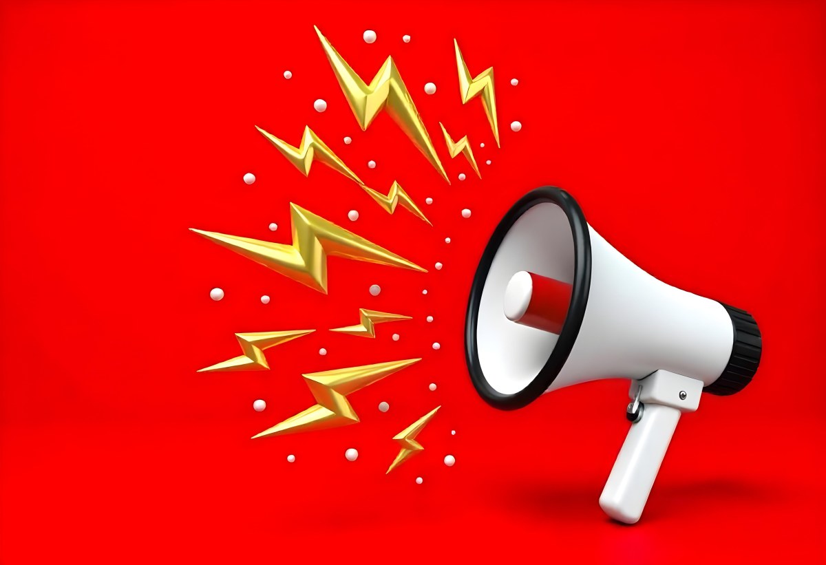 A Golden Megaphone With White Lightning Bolts Emanating From It Set Against A Vibrant Red Background Creating A Bold And Attention Grabbing Image 8 61dc