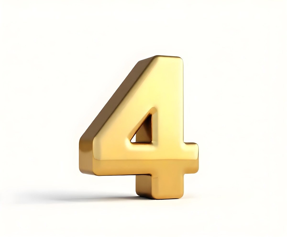 A Golden Number Four Glossy And Reflective Casting A Soft Shadow On A Plain White Background Simple And Elegant Design Modern Typography 5 3c35