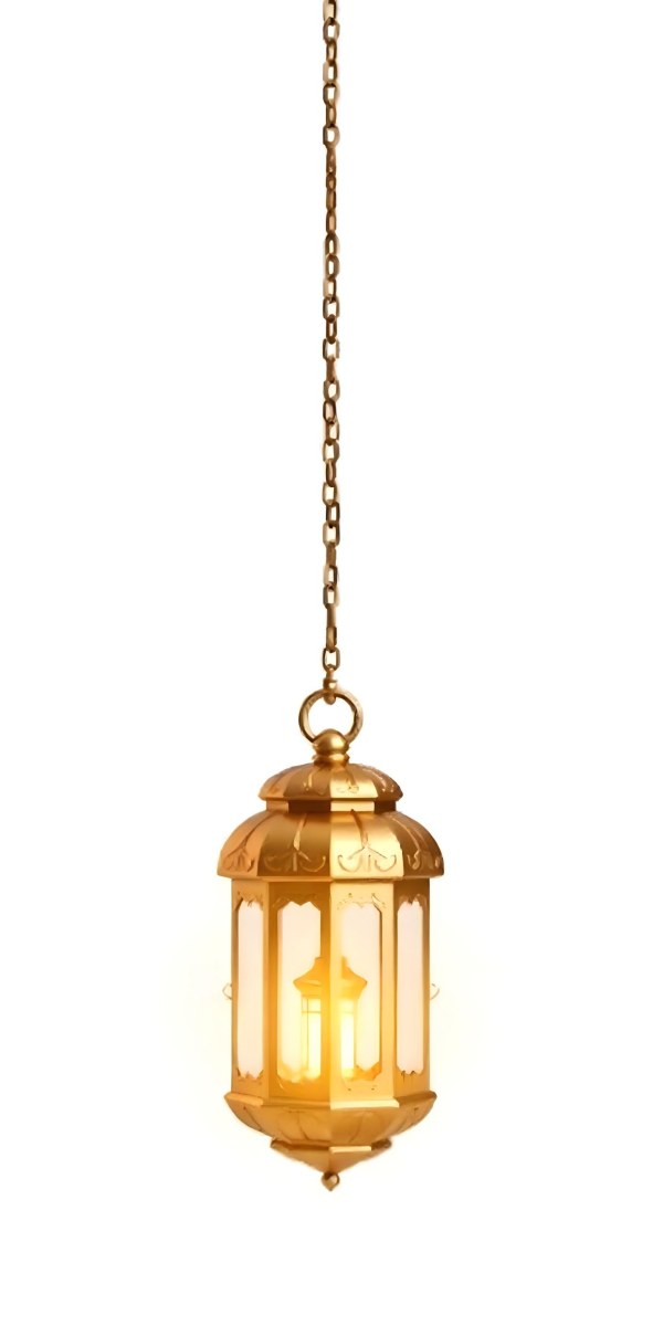 A Golden Ramadan Lantern Hanging From A Chain Ornate Design Warm Glow Emanating From Within Isolated On A White Background Festive Decoration 7 5cb9