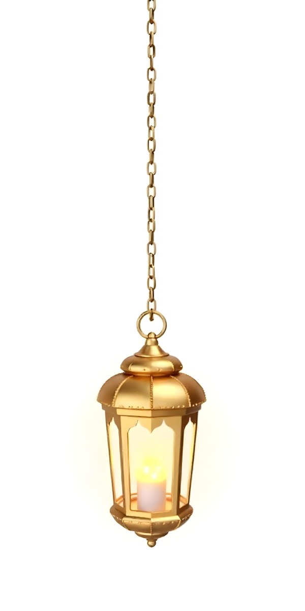 A Golden Ramadan Lantern Hanging From A Chain Ornate Design Warm Glow Emanating From Within Isolated On A White Background Festive Decoration 9 18be