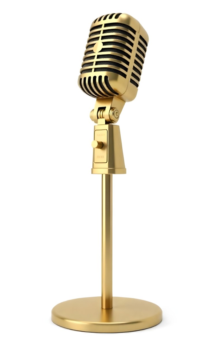 A Golden Vintage Microphone With A Switch On A White Background 13 0ad3