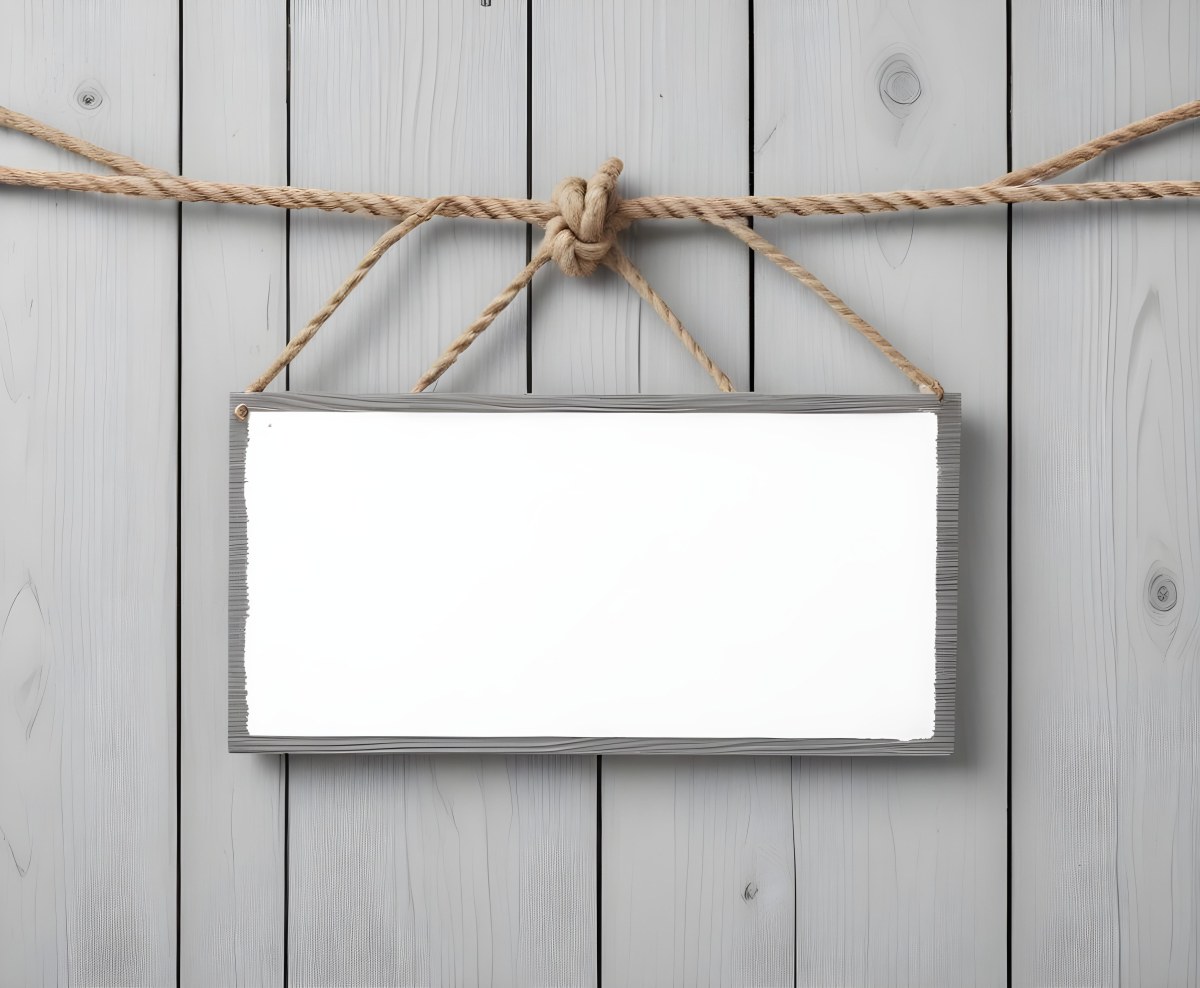 A Gray Wooden Sign Hanging From A Rope The Background Is Plain White Perfect For Adding Text Or Graphics 43 088d