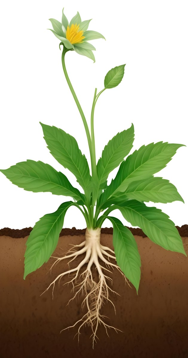 A Green Plant With Large Leaves And A White Flower Emerging From The Soil Showing The Plant S Leaves In Bright Sunlight 10 08b7