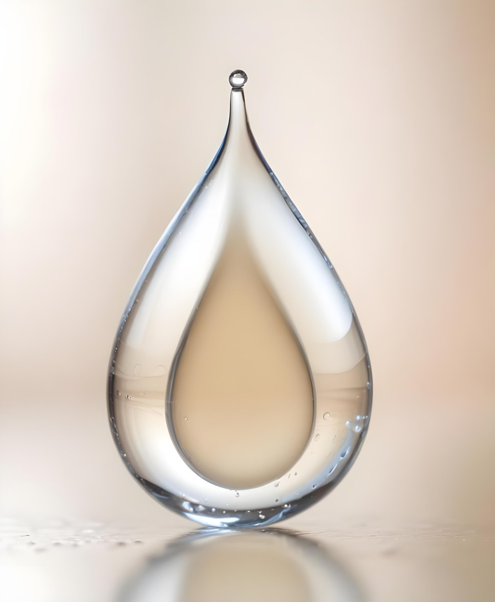 A Large Clear Glass Teardrop Shaped Object Filled With A Golden Liquid 13 F605