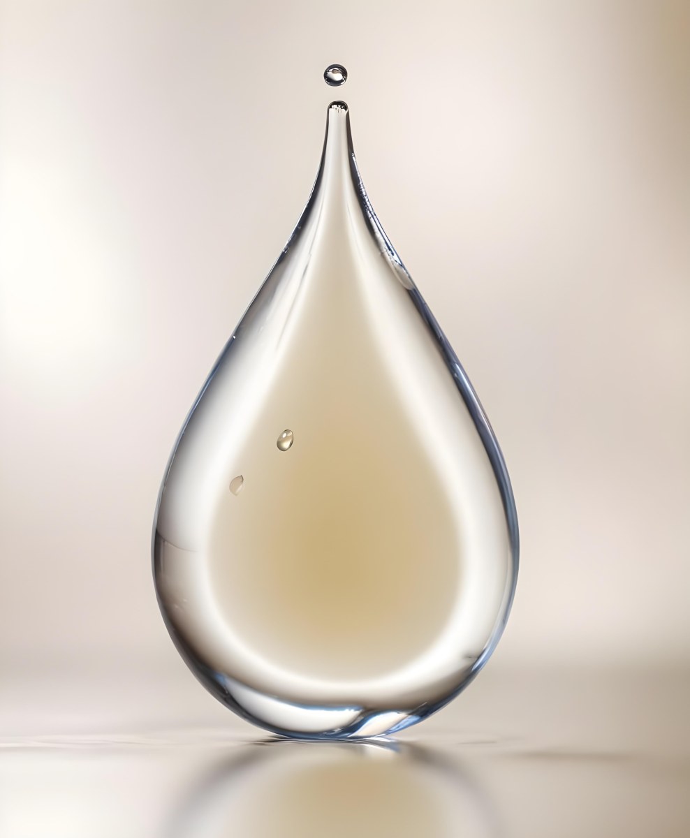 A Large Clear Glass Teardrop Shaped Object Filled With A Golden Liquid 14 7f67