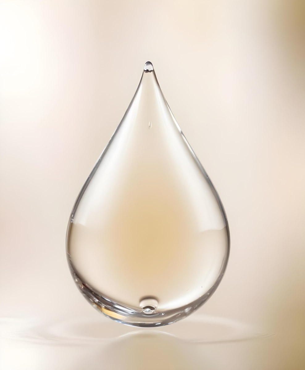 A Large Clear Glass Teardrop Shaped Object Filled With A Golden Liquid 16 5c0f