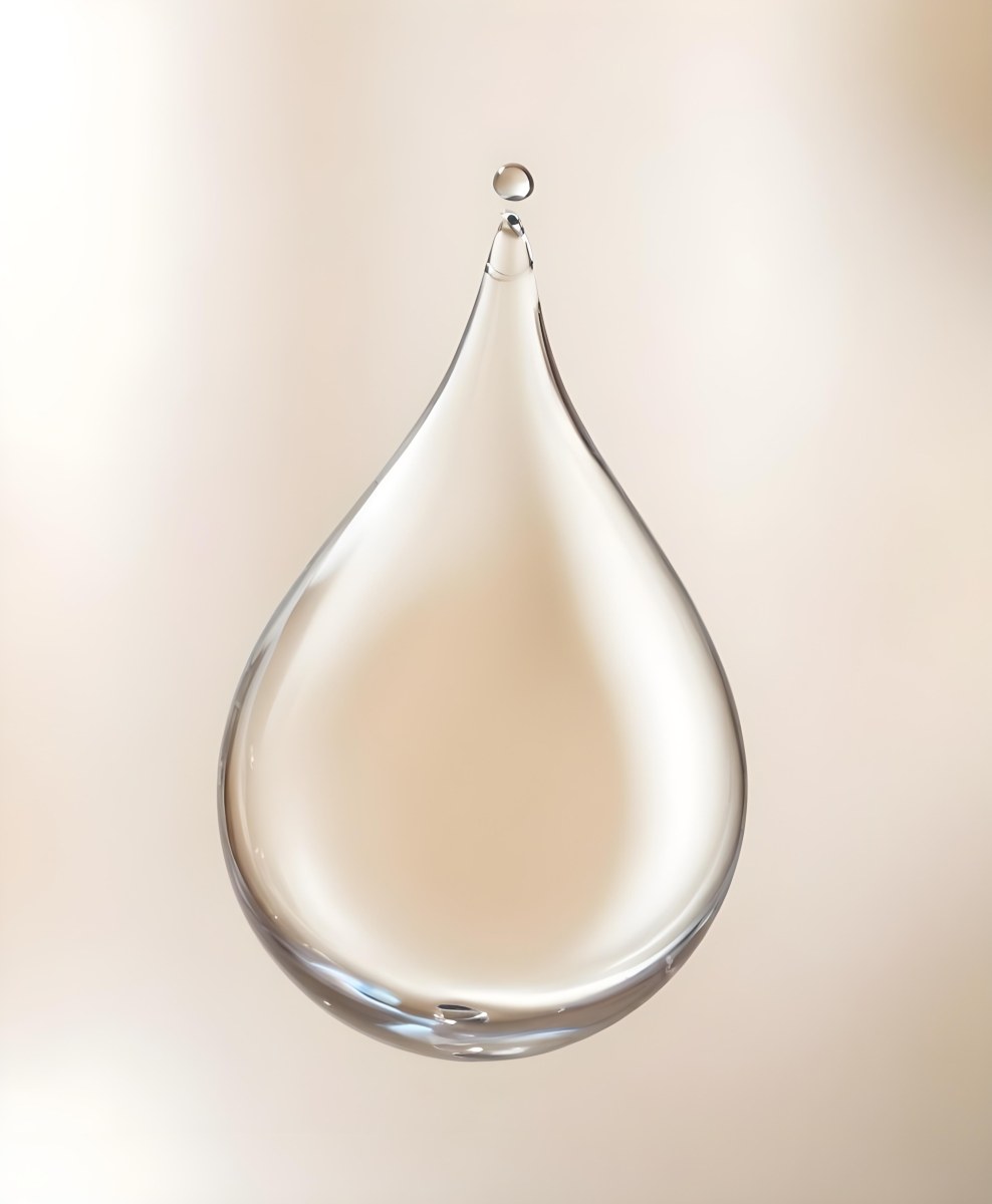 A Large Clear Glass Teardrop Shaped Object Filled With A Golden Liquid 6 785b