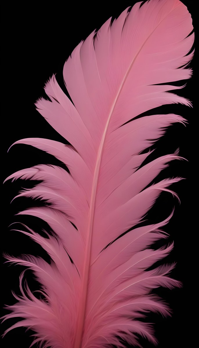 A Large Pink Feather Against A Black Background 9 3411