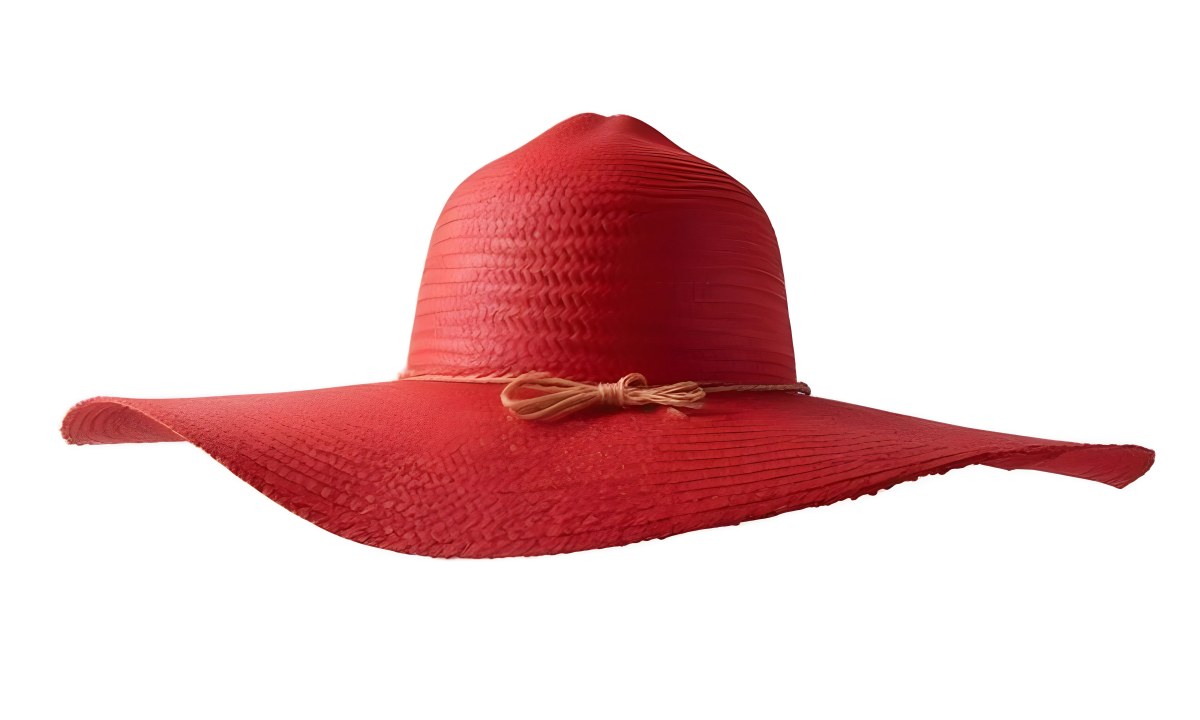 A Large Red Straw Hat With A Wide Brim 15 B89e