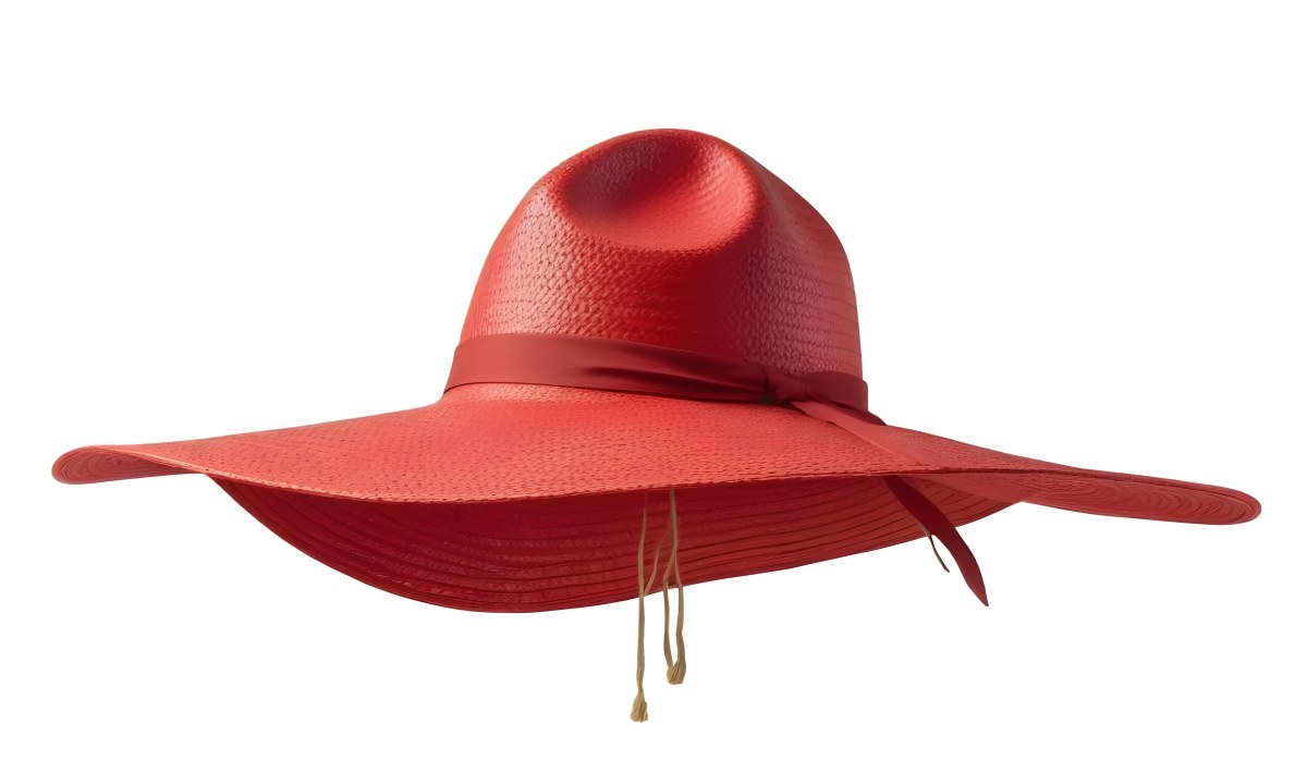 A Large Red Straw Hat With A Wide Brim 9 B310