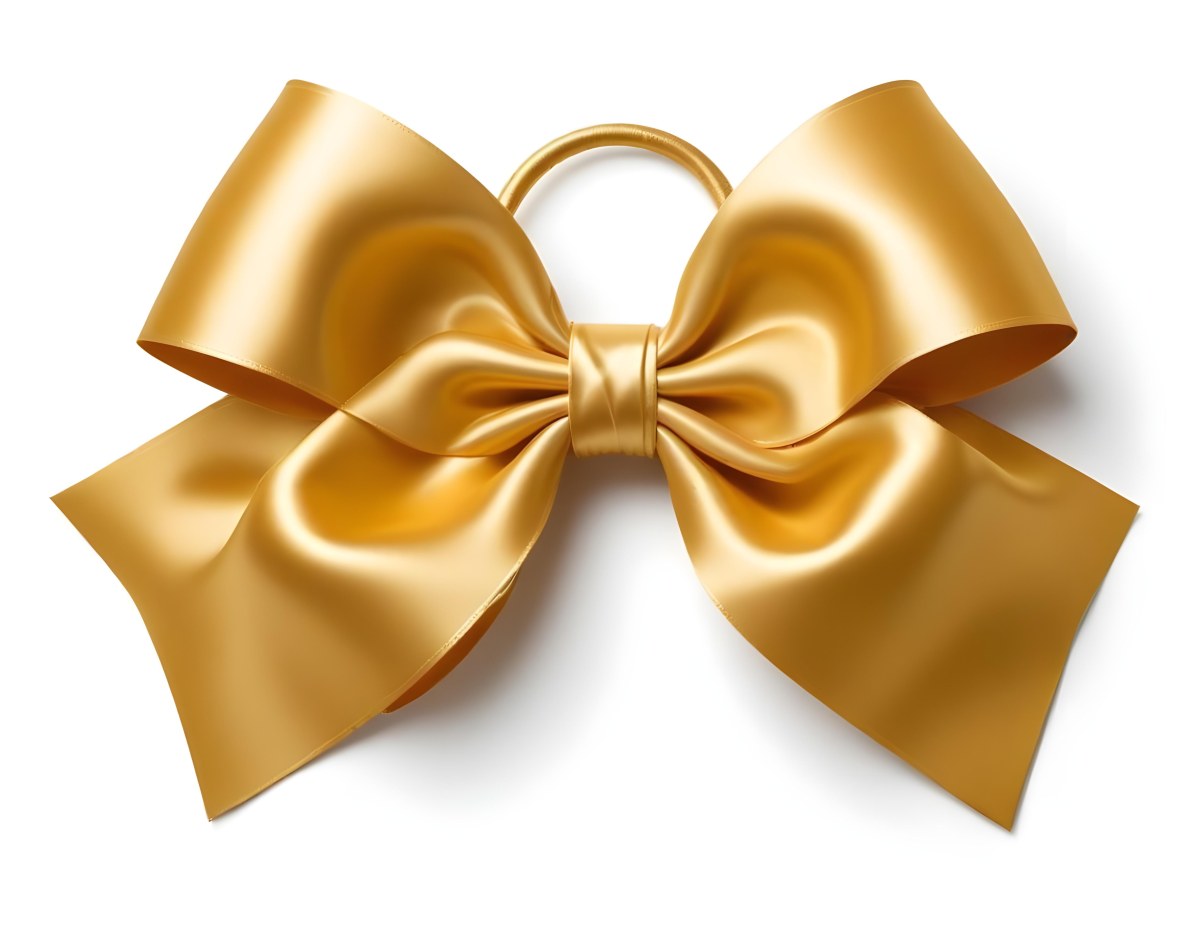 A Large Shiny Golden Bow Made Of Satin Against A Plain White Background 37 Bab9
