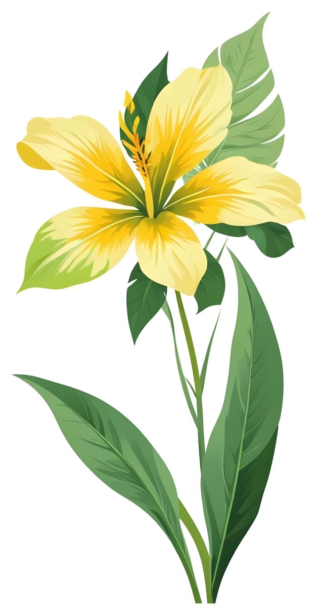 A Large Yellow And Green Flower With Long Green Leaves Likely A Tulip Or Similar Flower The Flower Has A Vibrant Detailed Appearance With Intricate Petals And A Prominent Center The Background 130 47e3