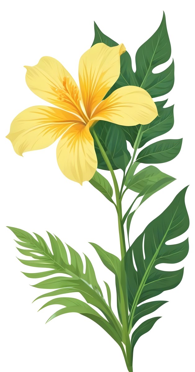 A Large Yellow And Green Flower With Long Green Leaves Likely A Tulip Or Similar Flower The Flower Has A Vibrant Detailed Appearance With Intricate Petals And A Prominent Center The Background 179 6dc4