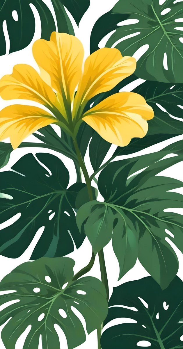 A Large Yellow And Green Flower With Long Green Leaves Likely A Tulip Or Similar Flower The Flower Has A Vibrant Detailed Appearance With Intricate Petals And A Prominent Center The Background 221 E29f
