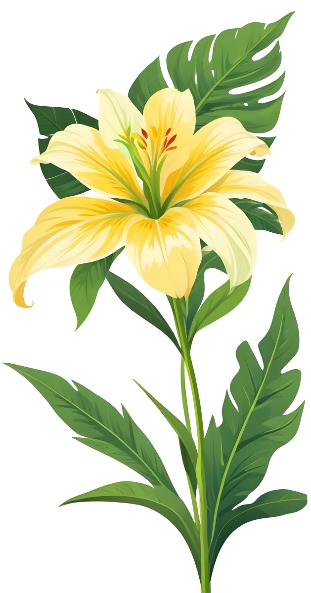A Large Yellow And Green Flower With Long Green Leaves Likely A Tulip Or Similar Flower The Flower Has A Vibrant Detailed Appearance With Intricate Petals And A Prominent Center The Background 225 8032
