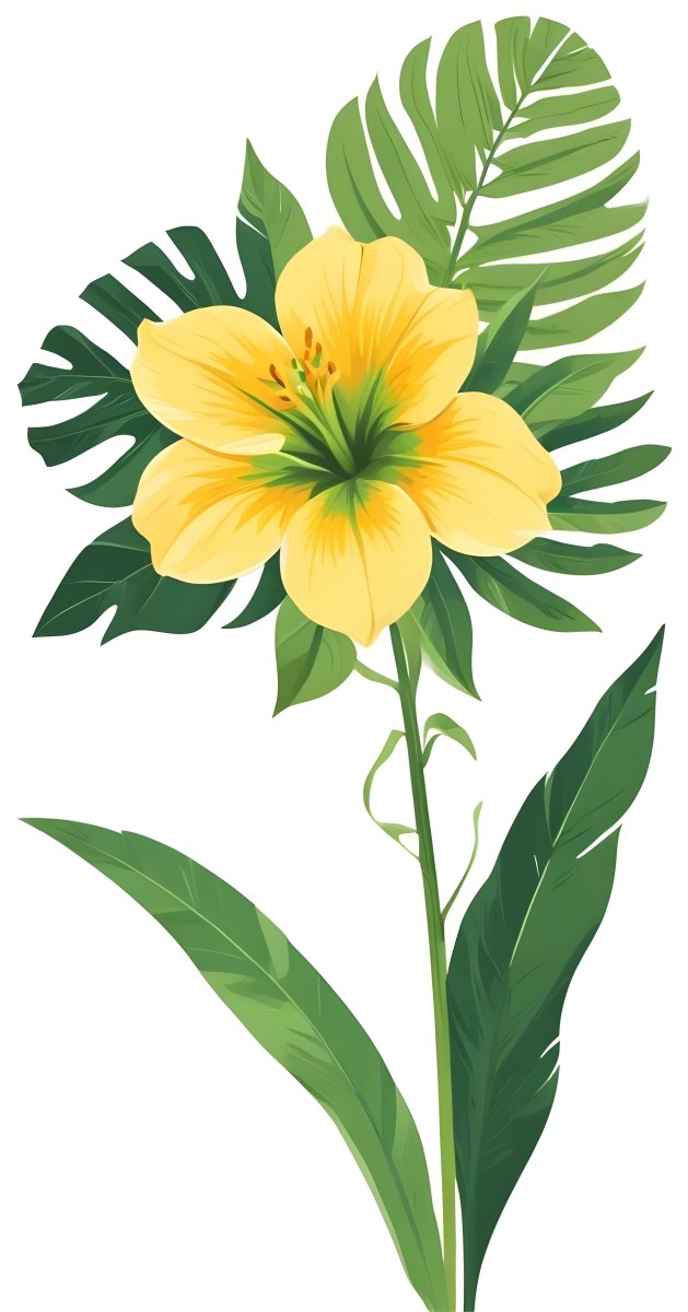 A Large Yellow And Green Flower With Long Green Leaves Likely A Tulip Or Similar Flower The Flower Has A Vibrant Detailed Appearance With Intricate Petals And A Prominent Center The Background 82 7e52