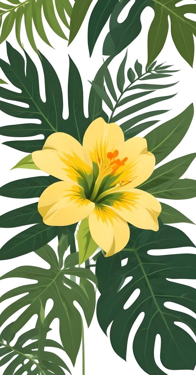 A Large Yellow And Green Flower With Long Green Leaves Likely A Tulip Or Similar Flower The Flower Has A Vibrant Detailed Appearance With Intricate Petals And A Prominent Center The Background 94 3bdf